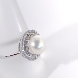 Freshwater Pearl White with White CZs Ring Sterling Silver Size 6.25